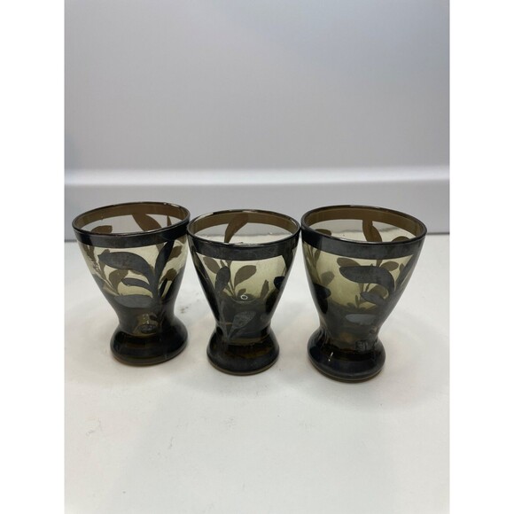 Vintage  Set ITALY CLEAR Glass Silver Overlay Liquor Decanter 3 Shot Glasses - Picture 7 of 11
